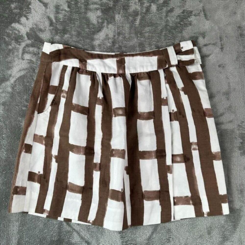 Banana Republic Skirt Womens 8 Wrap Brown White Water Colors Geo Window Print